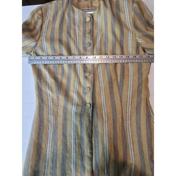 Emporio Armani Womens Striped Button-Down Jacket Beige/Gray Linen Blend - Picture 5 of 9